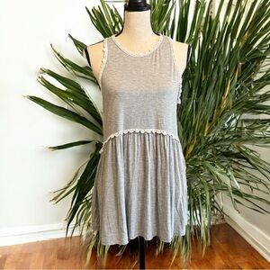 POL Gray Sleeveless Babydoll Tunic Top with Crochet Trim – Size M